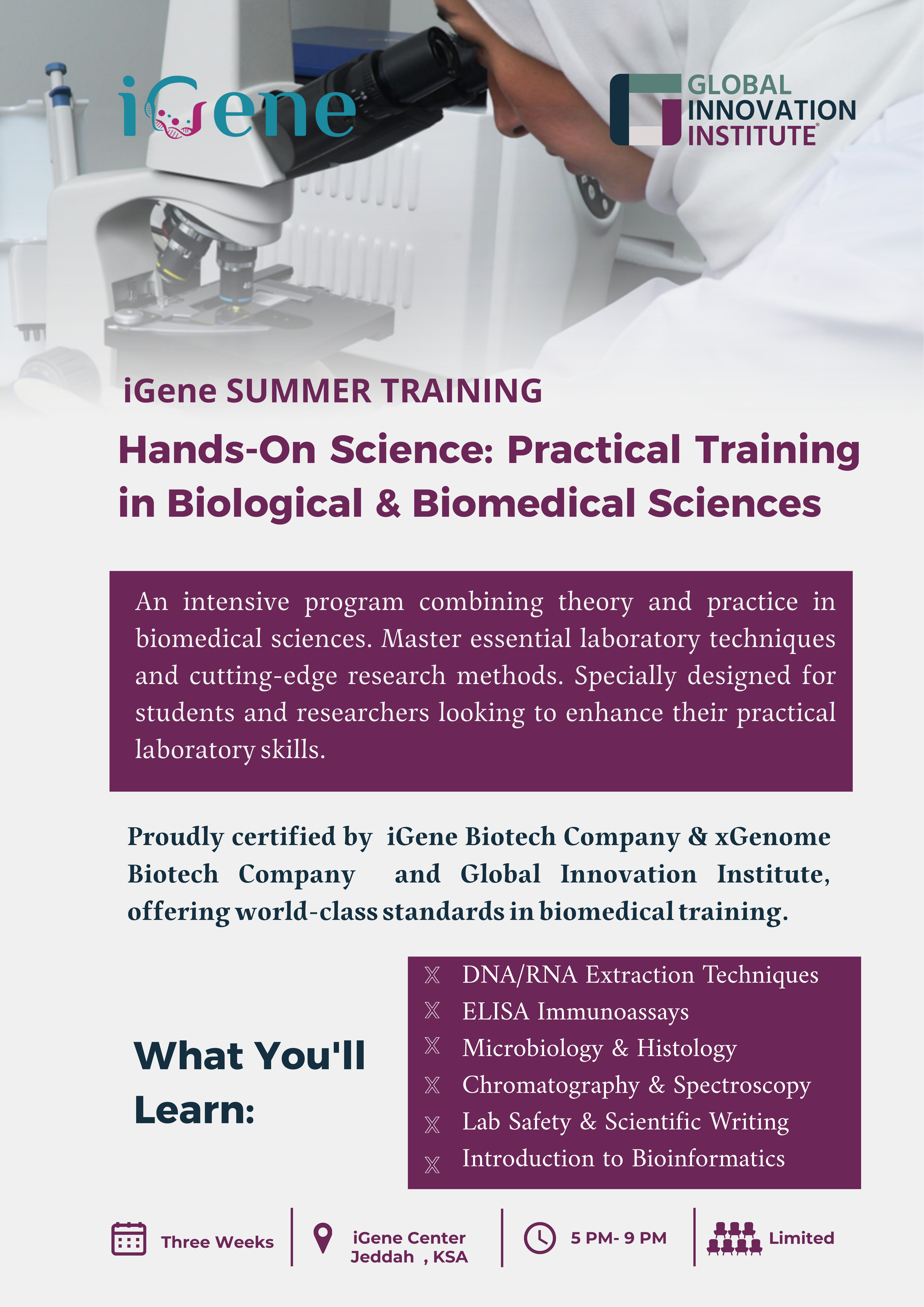 iGene SUMMER TRAINING Hands-On Science: Practical Training in Biological & Biomedical Sciences - Xgenome